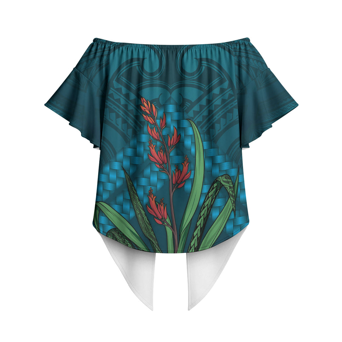 Rongoa Maori New Zealand Harakeke Off Shoulder Wrap Waist Top NZ Weaving Pattern Dark Teal