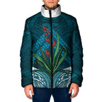 Rongoa Maori New Zealand Harakeke Padded Jacket NZ Weaving Pattern Dark Teal