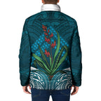 Rongoa Maori New Zealand Harakeke Padded Jacket NZ Weaving Pattern Dark Teal