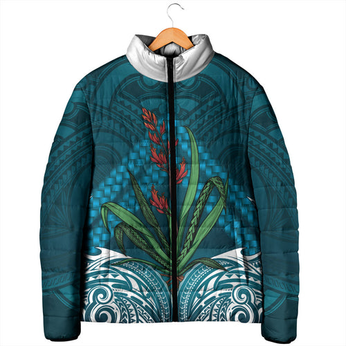 Rongoa Maori New Zealand Harakeke Padded Jacket NZ Weaving Pattern Dark Teal