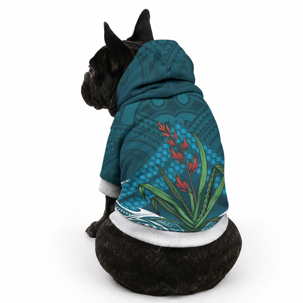Rongoa Maori New Zealand Harakeke Pet Hoodie NZ Weaving Pattern Dark Teal