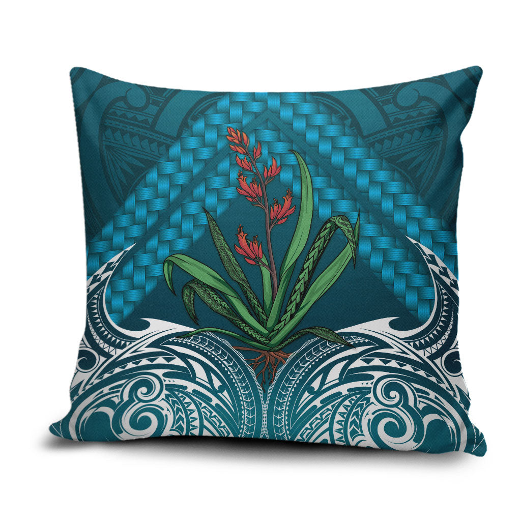 Rongoa Maori New Zealand Harakeke Pillow Cover NZ Weaving Pattern Dark Teal