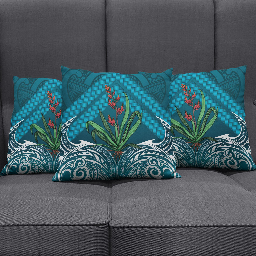 Rongoa Maori New Zealand Harakeke Pillow Cover NZ Weaving Pattern Dark Teal