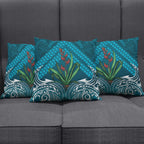 Rongoa Maori New Zealand Harakeke Pillow Cover NZ Weaving Pattern Dark Teal