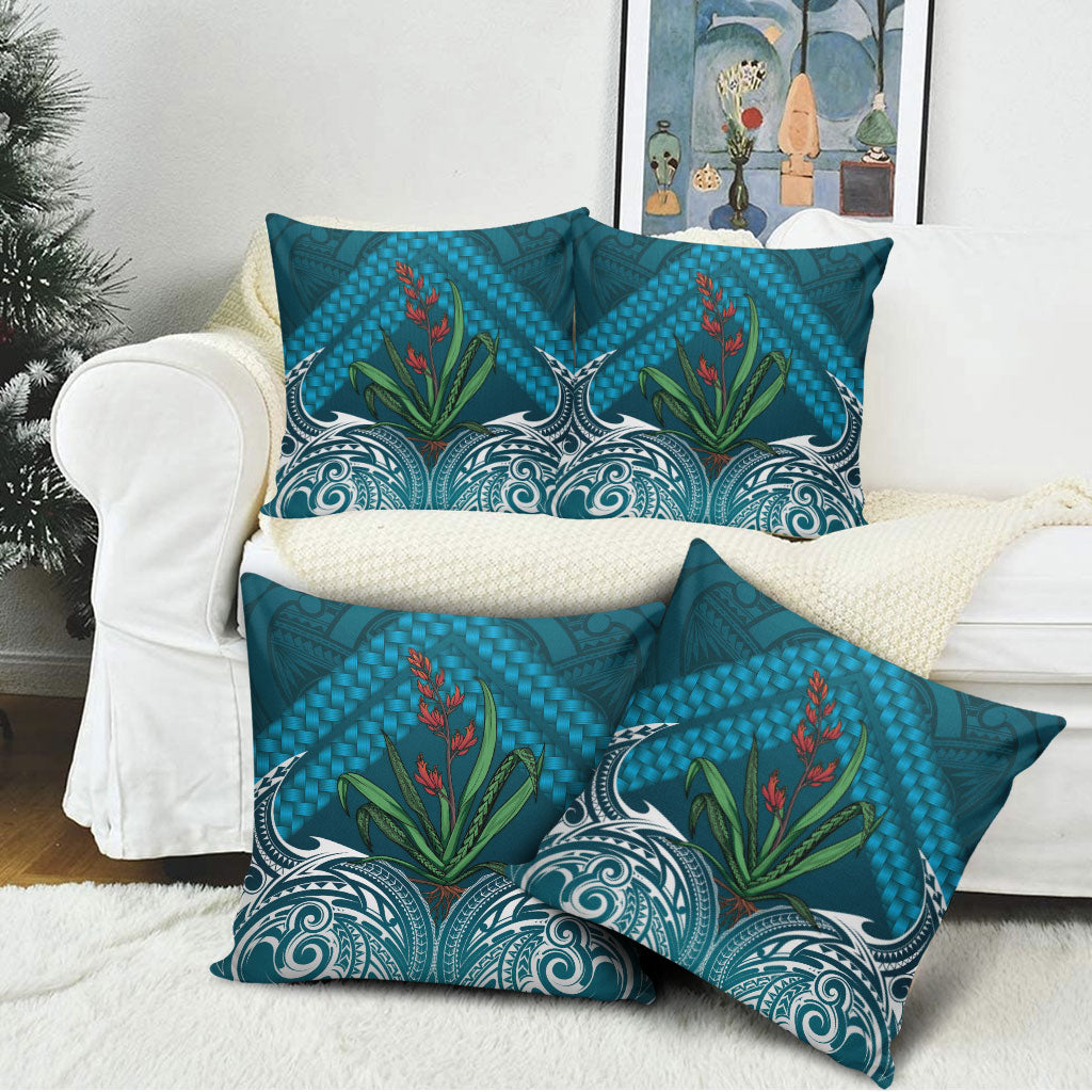 Rongoa Maori New Zealand Harakeke Pillow Cover NZ Weaving Pattern Dark Teal