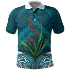 Rongoa Maori New Zealand Harakeke Polo Shirt NZ Weaving Pattern Dark Teal