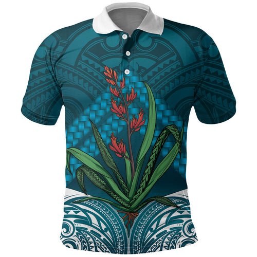 Rongoa Maori New Zealand Harakeke Polo Shirt NZ Weaving Pattern Dark Teal