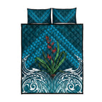 Rongoa Maori New Zealand Harakeke Quilt Bed Set NZ Weaving Pattern Dark Teal