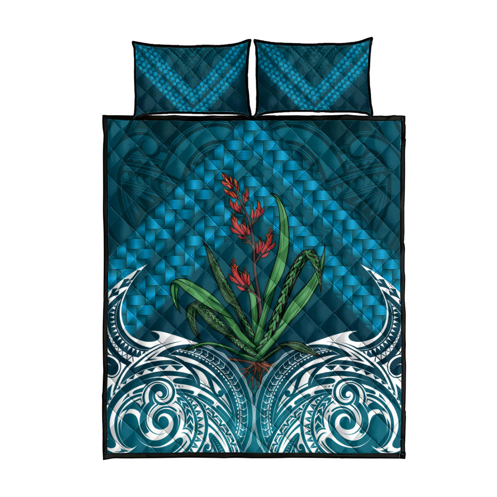 Rongoa Maori New Zealand Harakeke Quilt Bed Set NZ Weaving Pattern Dark Teal