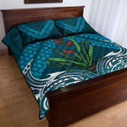 Rongoa Maori New Zealand Harakeke Quilt Bed Set NZ Weaving Pattern Dark Teal