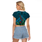 Rongoa Maori New Zealand Harakeke Raglan Cropped T Shirt NZ Weaving Pattern Dark Teal