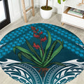 Rongoa Maori New Zealand Harakeke Round Carpet NZ Weaving Pattern Dark Teal