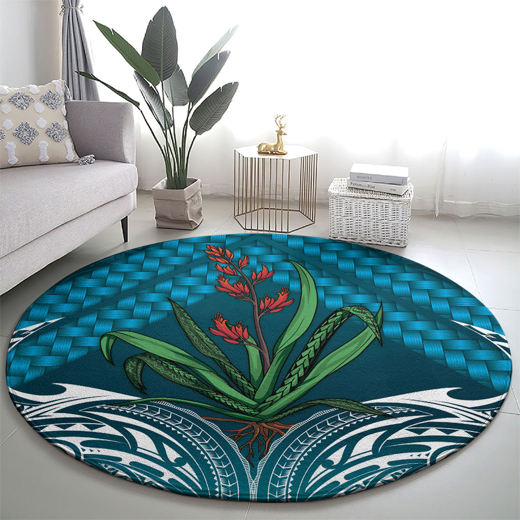 Rongoa Maori New Zealand Harakeke Round Carpet NZ Weaving Pattern Dark Teal