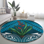 Rongoa Maori New Zealand Harakeke Round Carpet NZ Weaving Pattern Dark Teal
