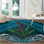 Rongoa Maori New Zealand Harakeke Round Carpet NZ Weaving Pattern Dark Teal