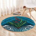 Rongoa Maori New Zealand Harakeke Round Carpet NZ Weaving Pattern Dark Teal