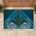 Rongoa Maori New Zealand Harakeke Rubber Doormat NZ Weaving Pattern Dark Teal