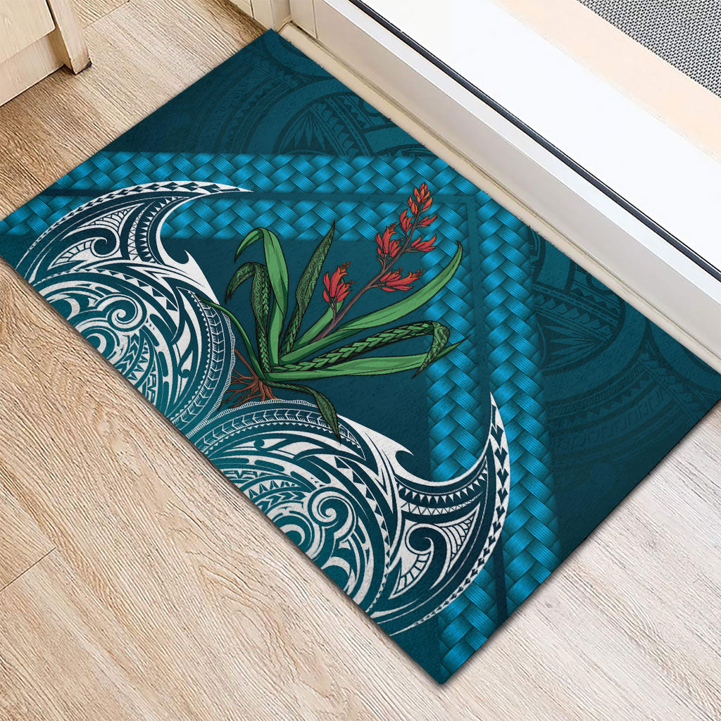 Rongoa Maori New Zealand Harakeke Rubber Doormat NZ Weaving Pattern Dark Teal