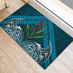 Rongoa Maori New Zealand Harakeke Rubber Doormat NZ Weaving Pattern Dark Teal