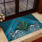 Rongoa Maori New Zealand Harakeke Rubber Doormat NZ Weaving Pattern Dark Teal