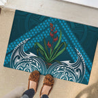 Rongoa Maori New Zealand Harakeke Rubber Doormat NZ Weaving Pattern Dark Teal