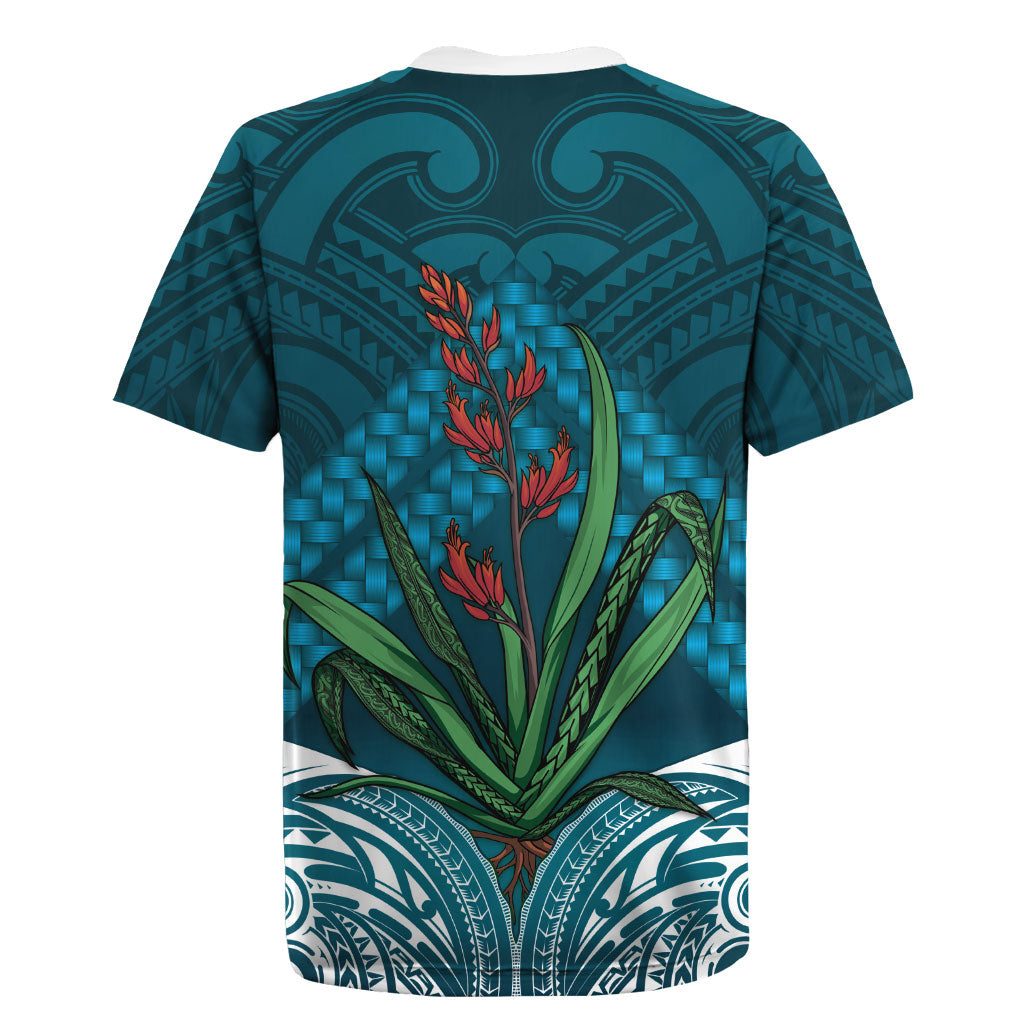 Rongoa Maori New Zealand Harakeke Rugby Jersey NZ Weaving Pattern Dark Teal