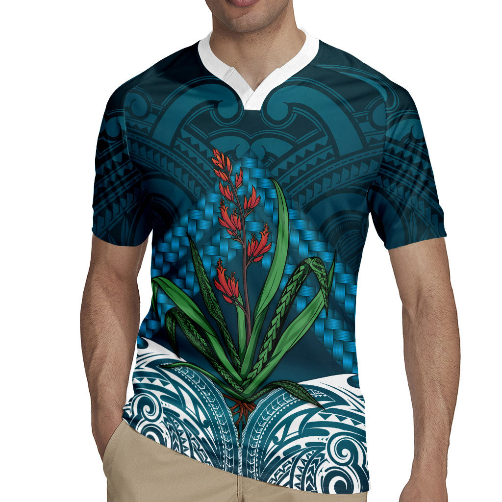 Rongoa Maori New Zealand Harakeke Rugby Jersey NZ Weaving Pattern Dark Teal