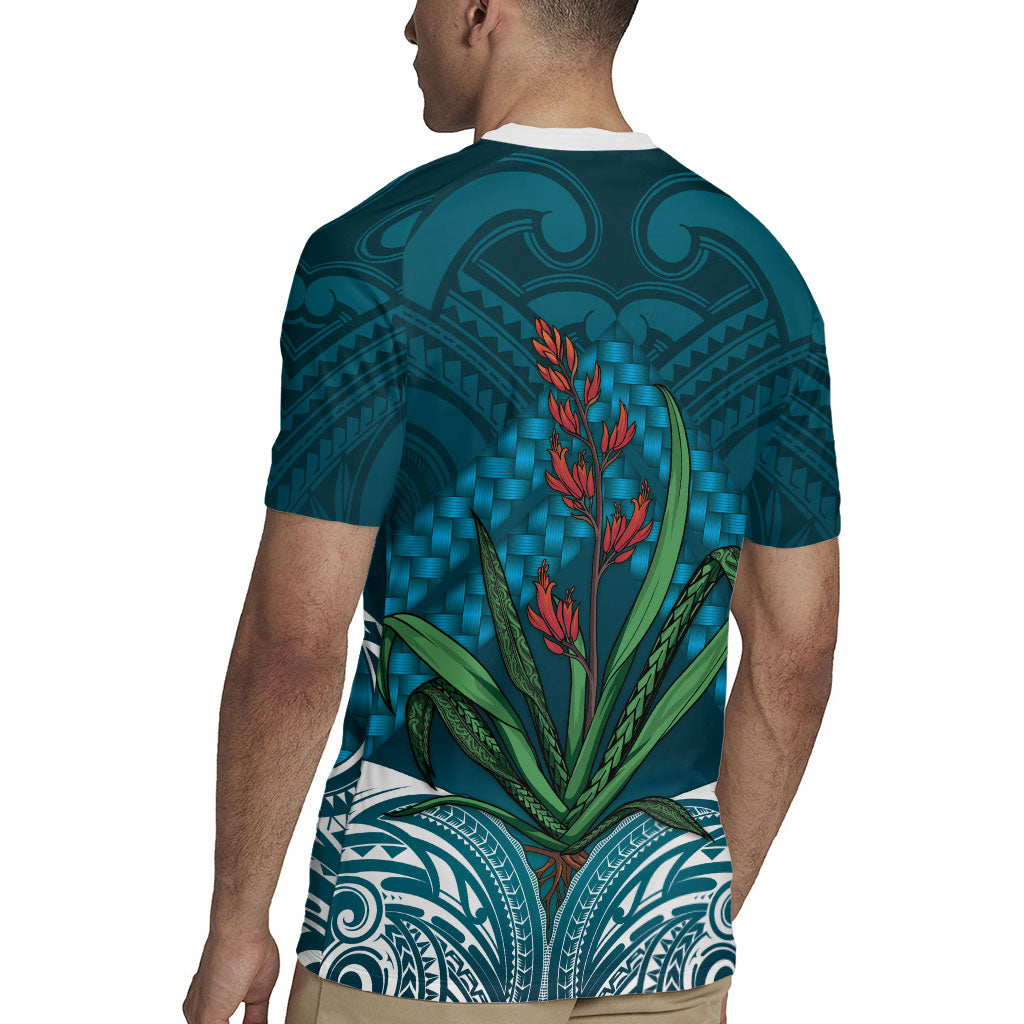Rongoa Maori New Zealand Harakeke Rugby Jersey NZ Weaving Pattern Dark Teal
