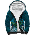 Rongoa Maori New Zealand Harakeke Sherpa Hoodie NZ Weaving Pattern Dark Teal