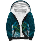 Rongoa Maori New Zealand Harakeke Sherpa Hoodie NZ Weaving Pattern Dark Teal