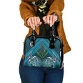 Rongoa Maori New Zealand Harakeke Shoulder Handbag NZ Weaving Pattern Dark Teal