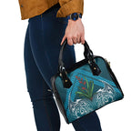 Rongoa Maori New Zealand Harakeke Shoulder Handbag NZ Weaving Pattern Dark Teal