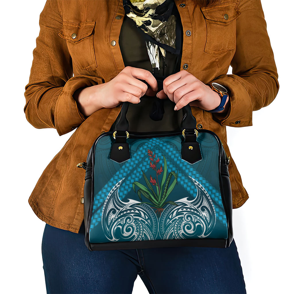 Rongoa Maori New Zealand Harakeke Shoulder Handbag NZ Weaving Pattern Dark Teal