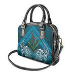 Rongoa Maori New Zealand Harakeke Shoulder Handbag NZ Weaving Pattern Dark Teal