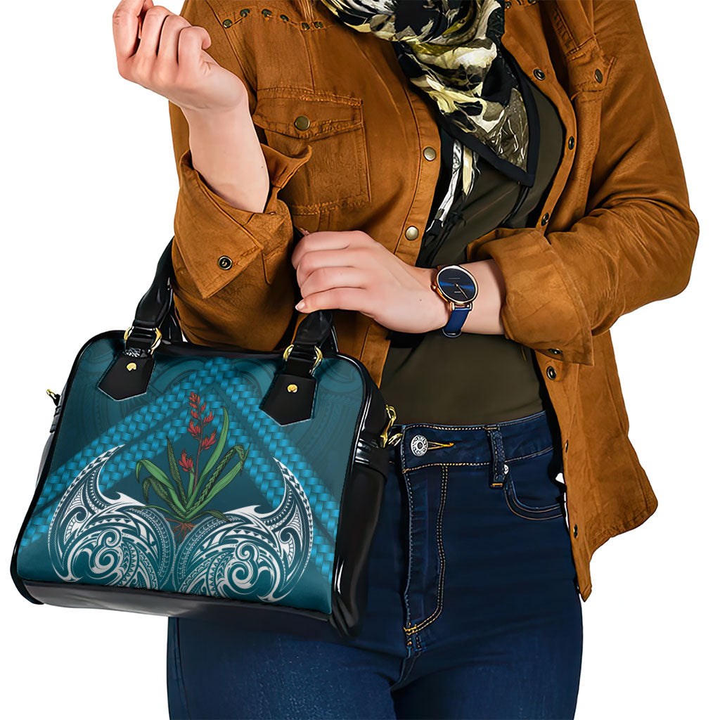 Rongoa Maori New Zealand Harakeke Shoulder Handbag NZ Weaving Pattern Dark Teal