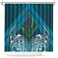 Rongoa Maori New Zealand Harakeke Shower Curtain NZ Weaving Pattern Dark Teal