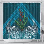 Rongoa Maori New Zealand Harakeke Shower Curtain NZ Weaving Pattern Dark Teal