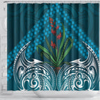Rongoa Maori New Zealand Harakeke Shower Curtain NZ Weaving Pattern Dark Teal