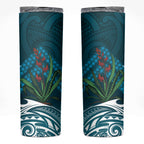 Rongoa Maori New Zealand Harakeke Skinny Tumbler NZ Weaving Pattern Dark Teal