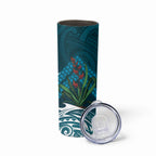 Rongoa Maori New Zealand Harakeke Skinny Tumbler NZ Weaving Pattern Dark Teal