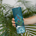 Rongoa Maori New Zealand Harakeke Skinny Tumbler NZ Weaving Pattern Dark Teal