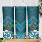 Rongoa Maori New Zealand Harakeke Skinny Tumbler NZ Weaving Pattern Dark Teal