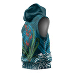 Rongoa Maori New Zealand Harakeke Sleeveless Hoodie NZ Weaving Pattern Dark Teal