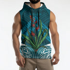 Rongoa Maori New Zealand Harakeke Sleeveless Hoodie NZ Weaving Pattern Dark Teal