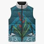 Rongoa Maori New Zealand Harakeke Sleeveless Puffer Jacket NZ Weaving Pattern Dark Teal