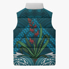 Rongoa Maori New Zealand Harakeke Sleeveless Puffer Jacket NZ Weaving Pattern Dark Teal