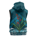 Rongoa Maori New Zealand Harakeke Sleeveless Zip Hoodie NZ Weaving Pattern Dark Teal