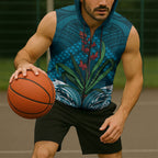 Rongoa Maori New Zealand Harakeke Sleeveless Zip Hoodie NZ Weaving Pattern Dark Teal