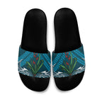 Rongoa Maori New Zealand Harakeke Slide Sandals NZ Weaving Pattern Dark Teal