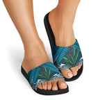 Rongoa Maori New Zealand Harakeke Slide Sandals NZ Weaving Pattern Dark Teal